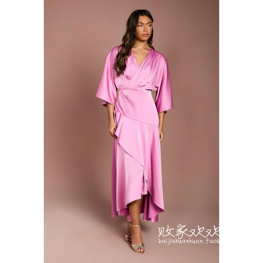 英国代购正品12.13 名品Boohoo 女装新款 时尚设计缎面长款连衣裙