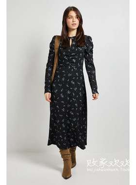 英国代购正品12.12 名品Boohoo 女装新款 时尚设计碎花长款连衣裙