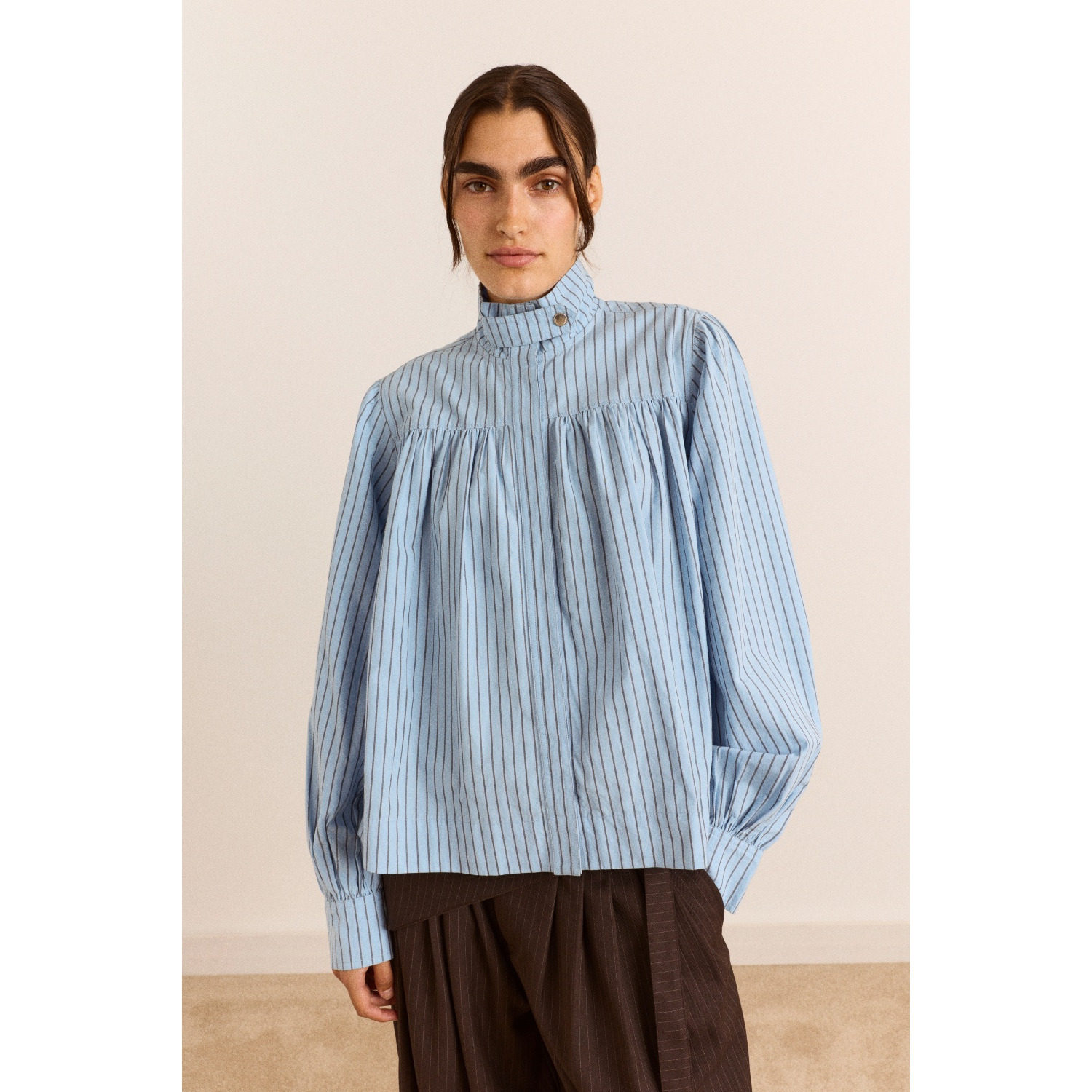 英国代购正品09.09 名品DM 女装新款 设计立领条纹长袖舒适外套