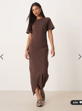 英国代购正品01.12 2026潮流导向 女装新款 短袖深色长款连衣裙