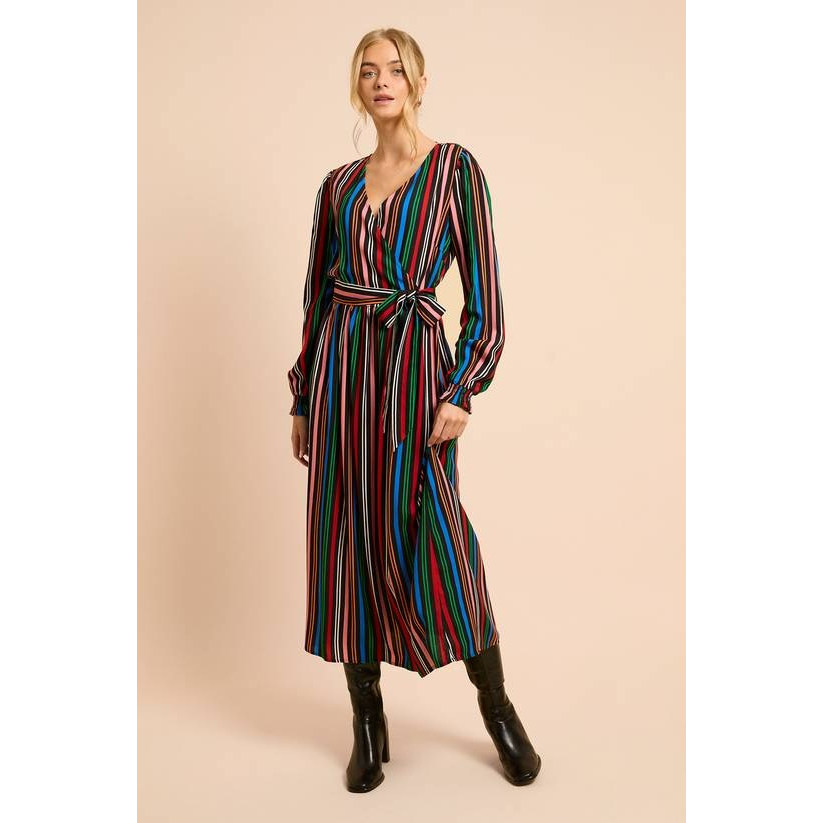 英国代购正品07.28 名品PL 女装新款 时尚彩色条纹长款连衣裙