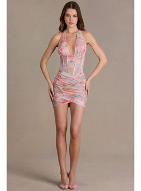 英国代购正品04.02 名品ohpolly 女装新款 鱼骨束腰迷笛连衣裙