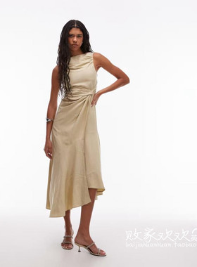 英国代购正品08.01 名品Boohoo 女装新款 浅色无袖长款连衣裙