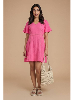 英国代购正品04.18 名品PL 女装新款 时尚V领短袖迷人短袖连衣裙