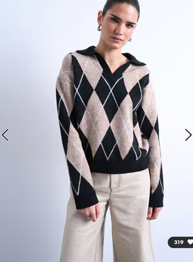 英国代购正品01.15 2026潮流导向 女装新款 潮牌菱格针织长袖毛衣
