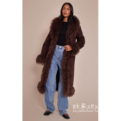 英国代购正品11.14 名品PL 女装新款 毛领边气质长款百搭大衣