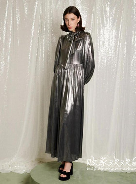 英国代购正品11.15 名品SJ 女装新款 时尚银灰色长款百搭连衣裙