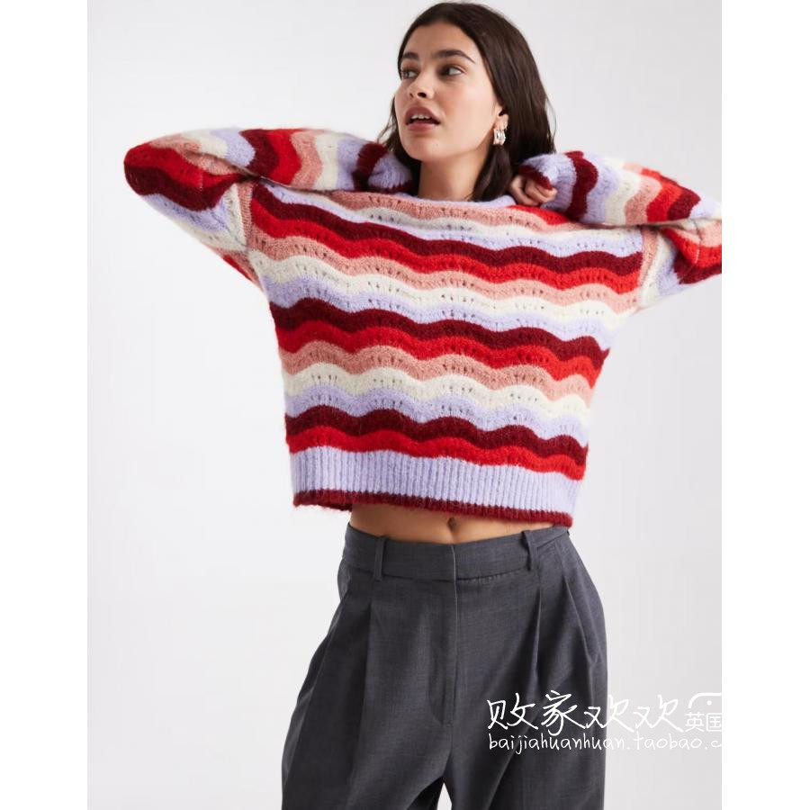 英国代购正品10.30 2025潮流导向 女装新款 彩色波浪针织长袖毛衣