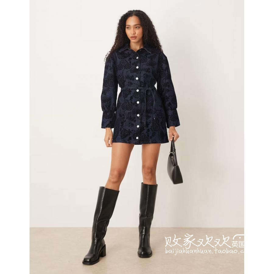 英国代购正品10.08 2025潮流导向 女装新款 牛仔单排扣迷人连衣裙