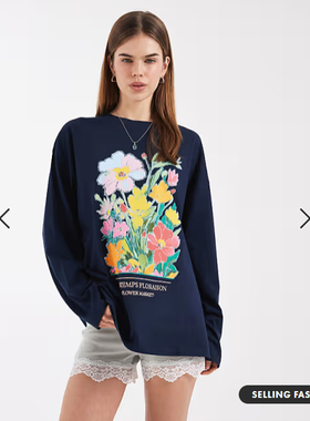 英国代购正品02.25 2026潮流导向 女装新款 休闲花朵图案宽松T恤