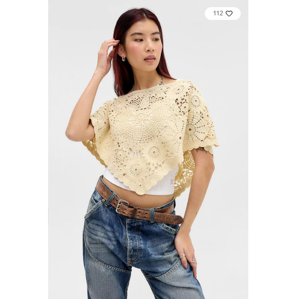 英国代购正品04.09 名品UO 女装新款 时尚钩针花三角设计披肩上衣