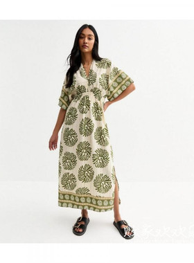 英国代购正品03.24 名品NL 女装新款 时尚印花长款百搭连衣裙