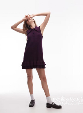 英国代购正品08.01 2025潮流导向 女装新款 翻领无袖迷人连衣裙