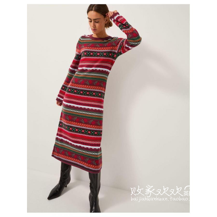 英国代购正品11.06 名品Monsoon 女装新款 圣诞花色长款连衣裙