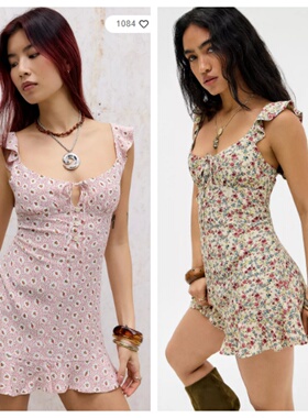 英国代购正品03.20 名品UO 女装新款 时尚碎花迷人百搭连衣裙