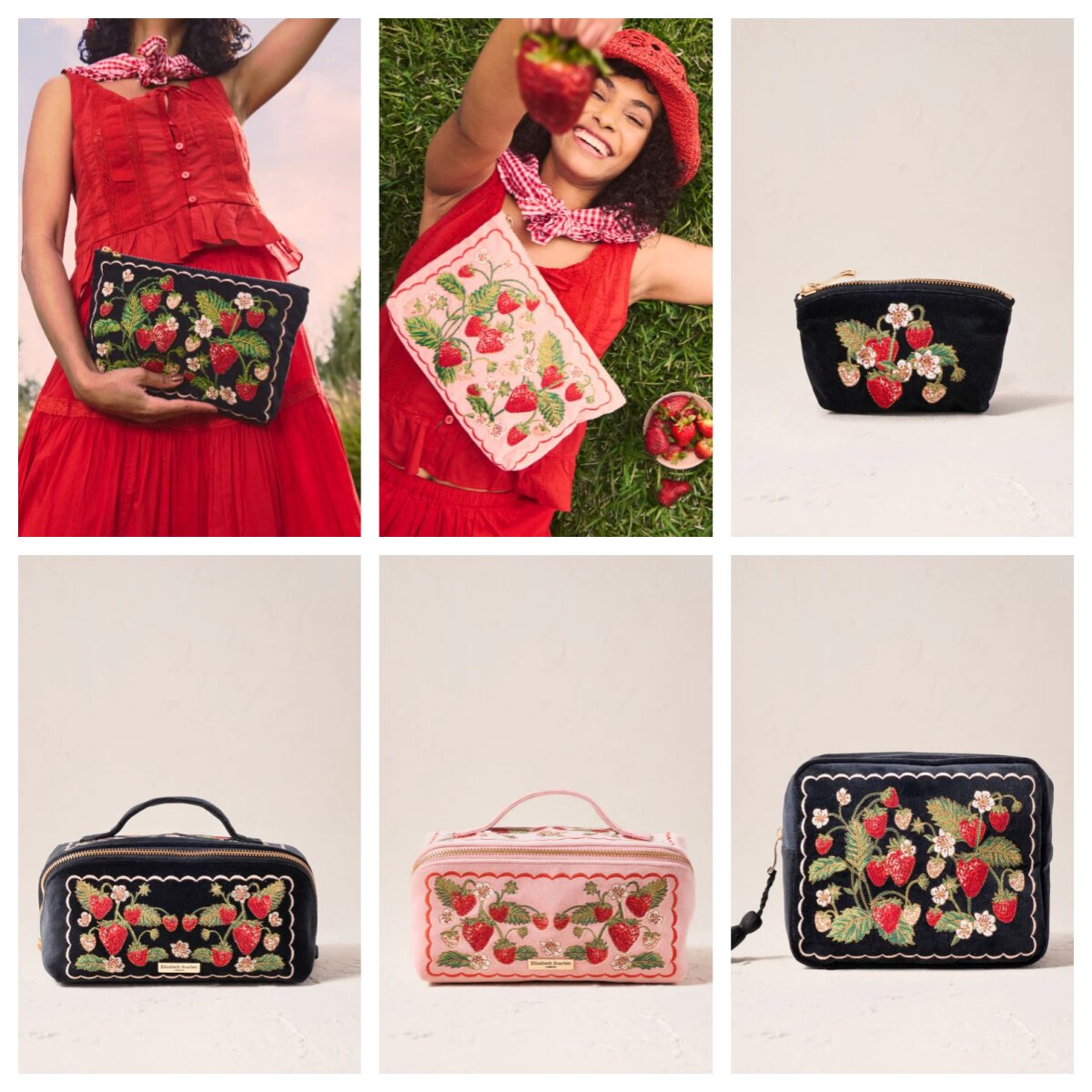英国代购正品05.05 Strawberries Open Flat 刺绣草莓化妆包 多款