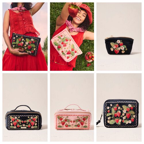 英国代购正品05.05 Strawberries Open Flat 刺绣草莓化妆包 多款