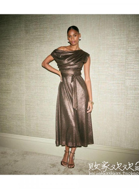 英国代购正品10.09 名品NL 女装新款 香槟色长款百搭连衣裙