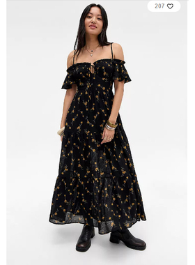 英国代购正品01.14 名品UO 女装新款 时尚露肩碎花长款连衣裙