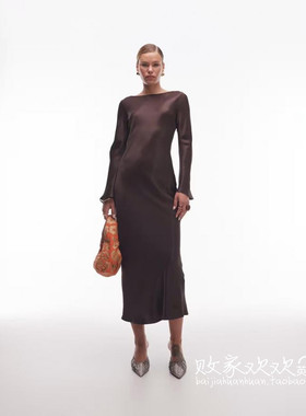 英国代购正品08.16 2025潮流导向 女装新款 设计缎面长款连衣裙