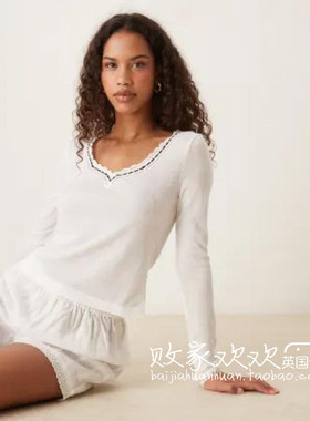 英国代购正品07.04 2025潮流导向 女装新款 休闲浅色长袖舒适T恤