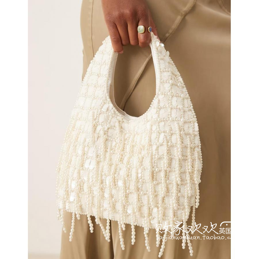 英国代购正品11.12 2025潮流导向 女包新款 珍珠流苏设计手提包