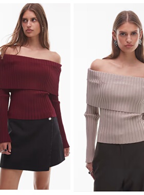 英国代购正品01.12 2026潮流导向 女装新款 一字肩针织长袖打底衫