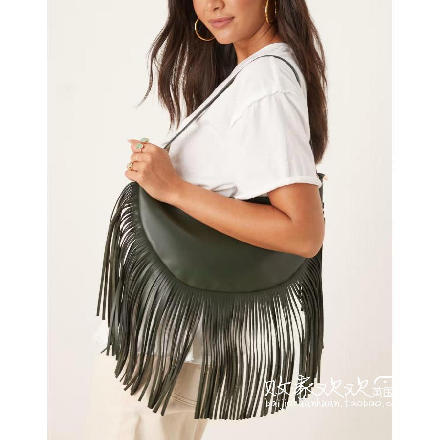 英国代购正品08.25 2025潮流导向 女包新款 流苏设计月牙单肩包