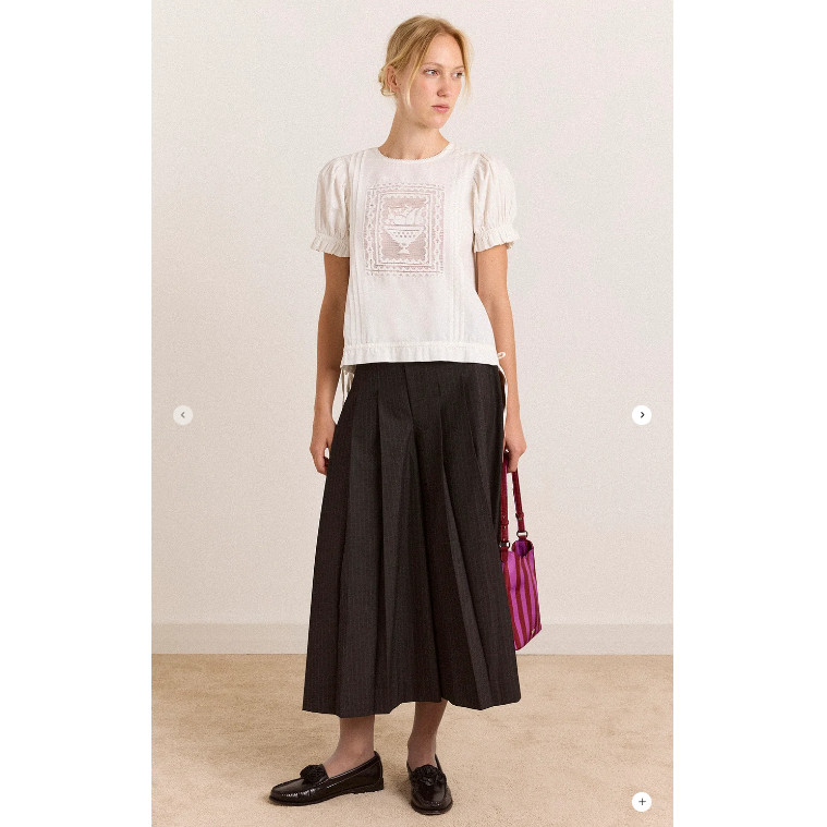 英国代购正品08.17 名品DM 女装新款 休闲条纹褶皱设计阔腿裤子