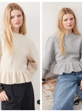 英国代购正品01.02 2026潮流导向 女装新款 木耳边针织长袖套衫