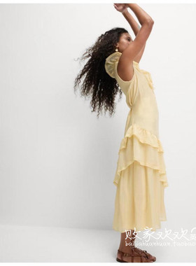 英国代购正品08.26 名品MS 女装新款 时尚荷叶边长款百搭连衣裙