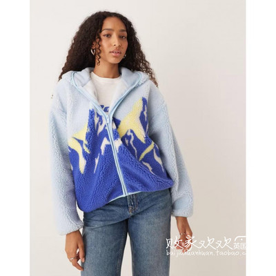 英国代购正品11.01 2025潮流导向 女装新款 连帽抓绒印花开衫卫衣