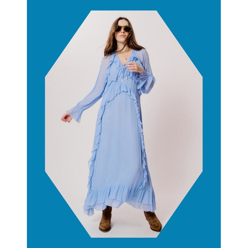 英国代购正品04.17 名品Monsoon 女装新款 喇叭袖荷叶边连衣裙