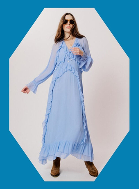 英国代购正品04.17 名品Monsoon 女装新款 喇叭袖荷叶边连衣裙