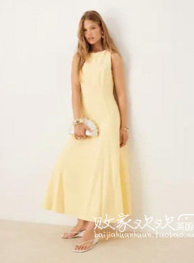 英国代购正品07.02 2025潮流导向 女装新款 无袖浅色长款连衣裙