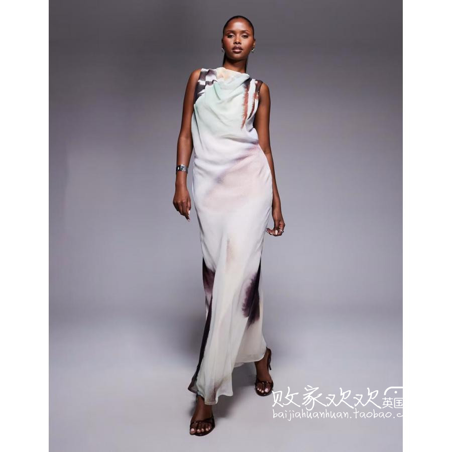 英国代购正品10.08 2025潮流导向 女装新款 设计露背长款连衣裙