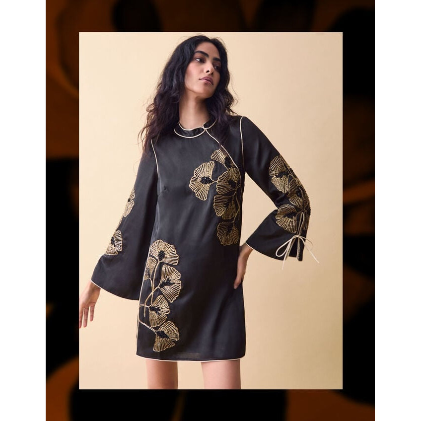 英国代购正品04.17 名品Monsoon 女装新款 刺绣银杏叶迷人连衣裙