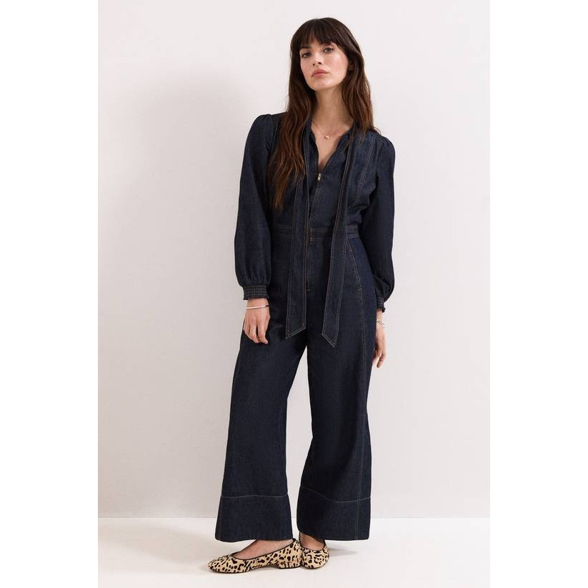 英国代购正品04.26 名品KM 女装新款 时尚系领结牛仔长款连衣裤