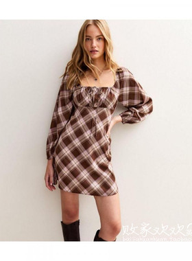 英国代购正品08.16 名品NL 女装新款 时尚设计格子迷人连衣裙