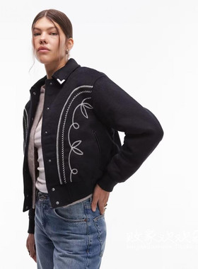 英国代购正品10.07 2025潮流导向 女装新款 翻领设计花短款夹克