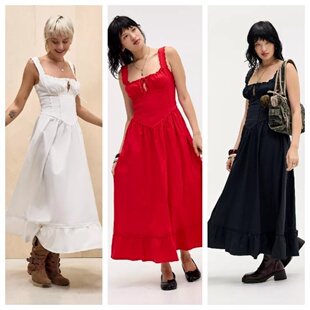 英国代购正品01.31 名品UO 女装新款 时尚设计束腰长款百搭连衣裙