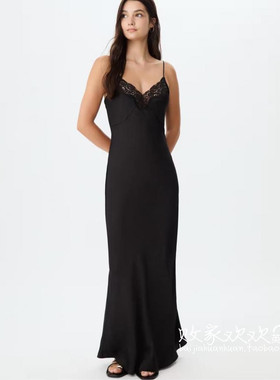 英国代购正品08.01 2025潮流导向 女装新款 吊带蕾丝深色连衣长裙