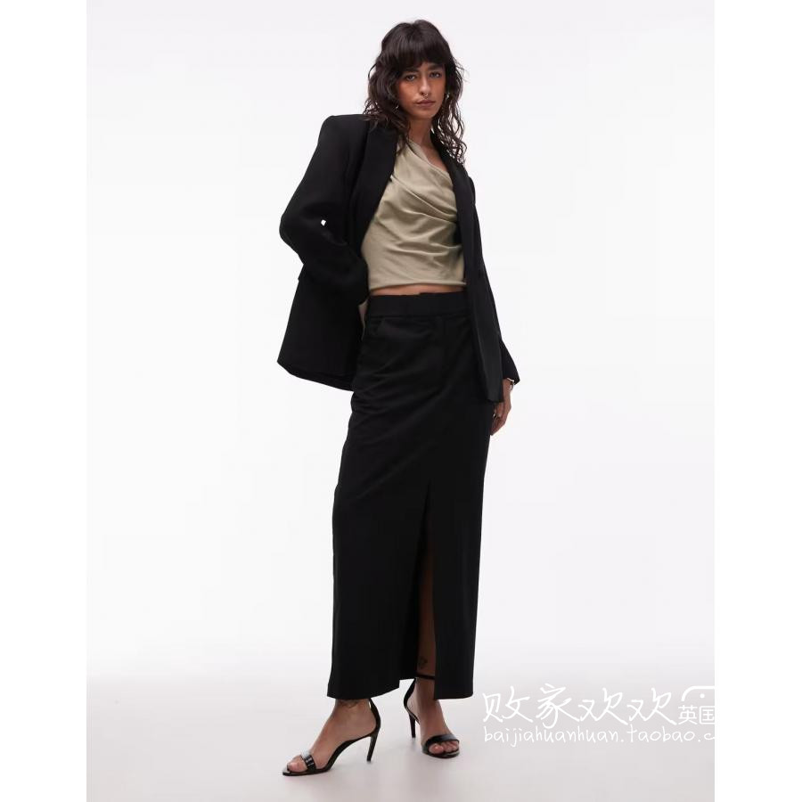 英国代购正品11.25 2025潮流导向 女装新款 深色开叉长款半身裙