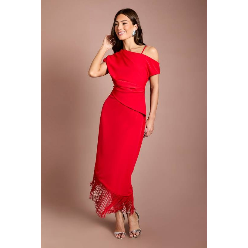 英国代购正品07.12 名品PL 女装新款 法式露肩流苏长款设计连衣裙