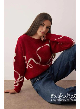 英国代购正品12.06 名品Boohoo 女装新款 圣诞款蝴蝶结针织毛衣