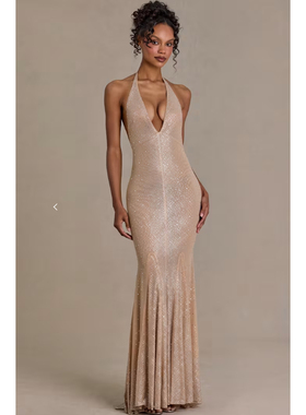 英国代购正品03.09 名品ohpolly 女装新款 闪钻露背礼服连衣裙