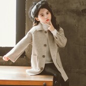 女童双面呢大衣2024新款 儿童女呢子羊绒毛呢外套 秋冬洋气大童秋装