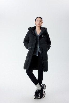 001001冬季新冲锋衣款长外套简约修身连帽气质鸭绒羽绒服