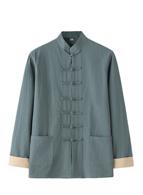 棉麻唐装休闲新中式中山服盘扣舒适中式男装中国风功夫衫太极服