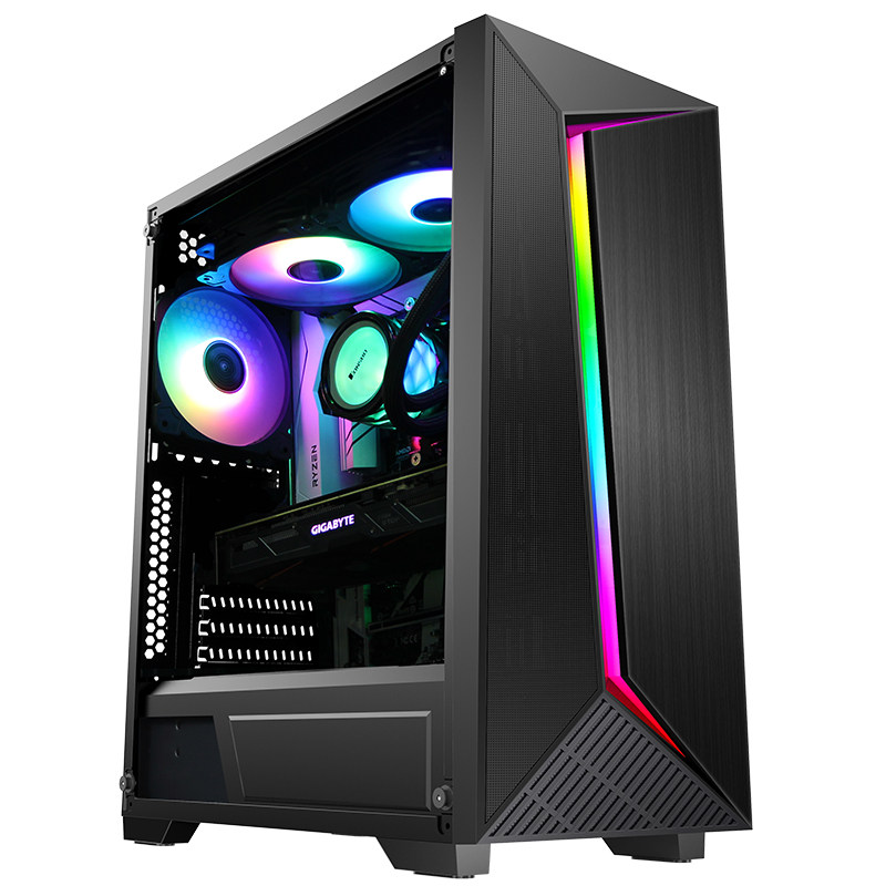 乔思伯 t03 rgb七彩光效 pvc磁性滤网 钢化玻璃侧透电竞游戏机箱